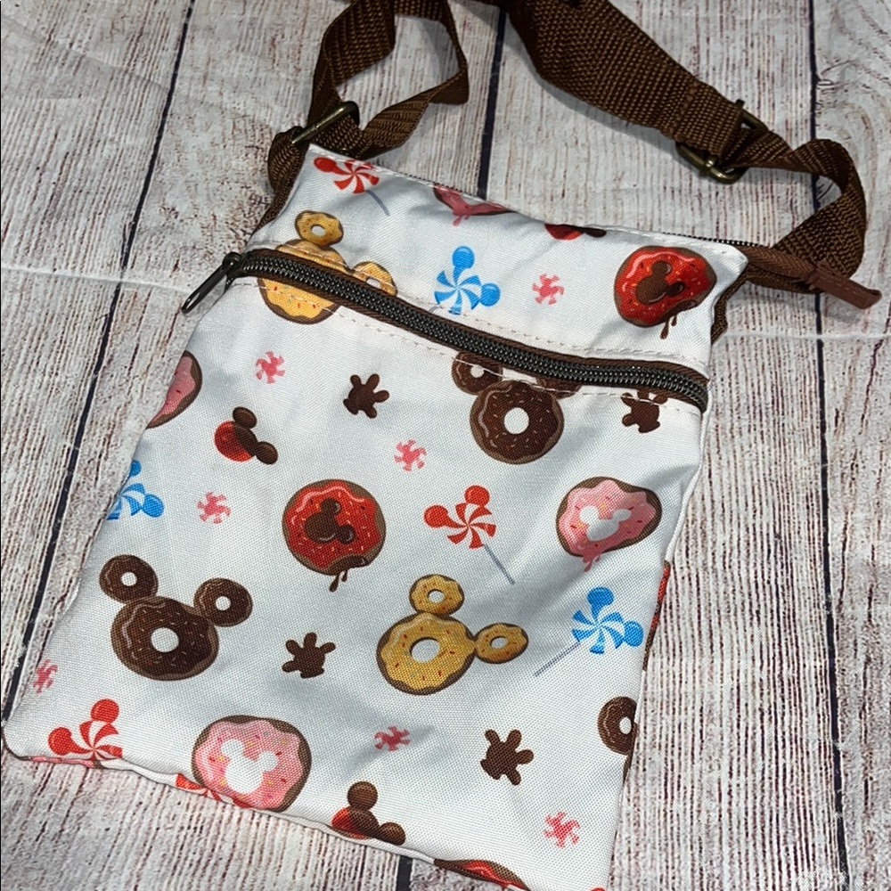 Disney Loungefly Mickey Mouse Sprinkle Donuts Candy Passport Crossbody Bag, 24”